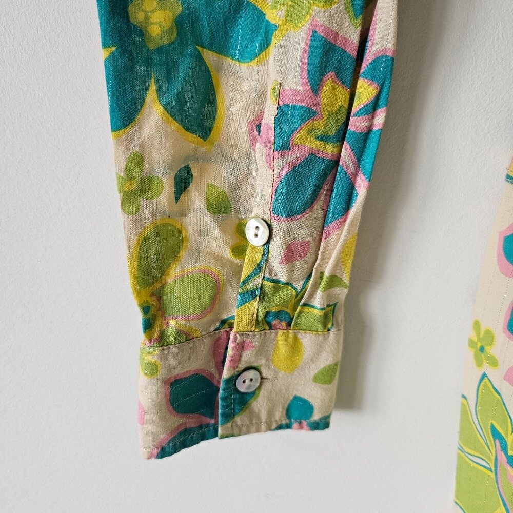 B + AB Multi Color Cotton Blend Long Sleeve Metallic Button Tunic Top 160/80A - Picture 4 of 7
